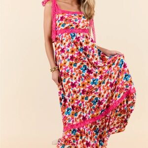 Pink Lily Floral Maxi Dress - Pink, Blue, Orange
